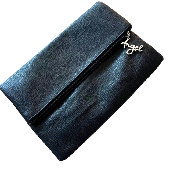Victoria's Secret Angel Black Faux Leather Foldover Clutch 10.25"L 11.5"H 4.25"D - Picture 4 of 16